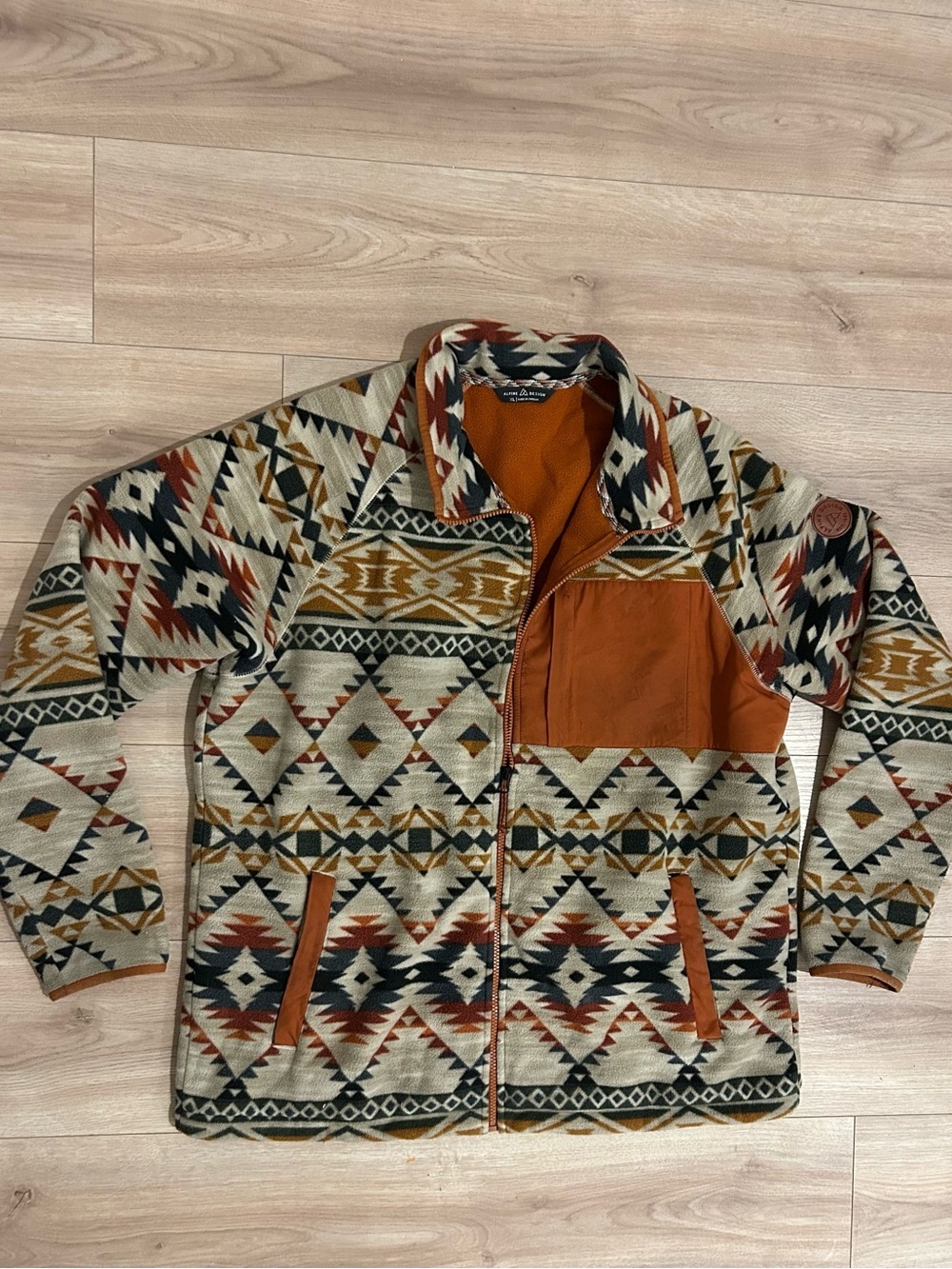 Alpine Design Aztec Zip-Up Fleece Jacket in Rust, Cream, Black and Gold